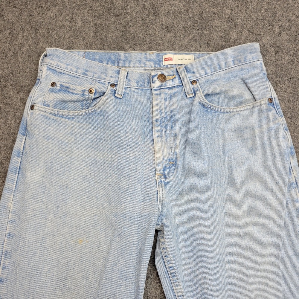 Wrangler Jeans Mens 32x32 Blue Denim Regular Fit Streetwear Frayed Hem Cowboy - Picture 6 of 14